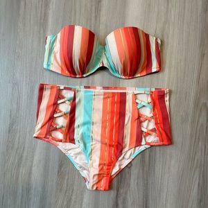 Shade and Shore strapless bikini with high waisted bottoms.